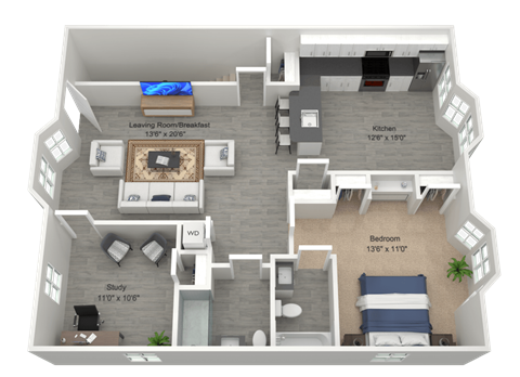 Floor plan for 2 beds, 2 baths